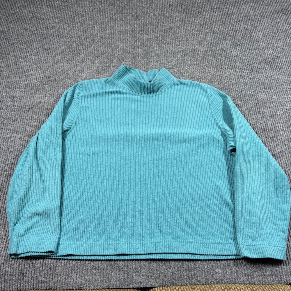 Catalina Shirt Womens XL Blue Ribbed Mock Neck Long Sleeve Top 16/18 RN103514